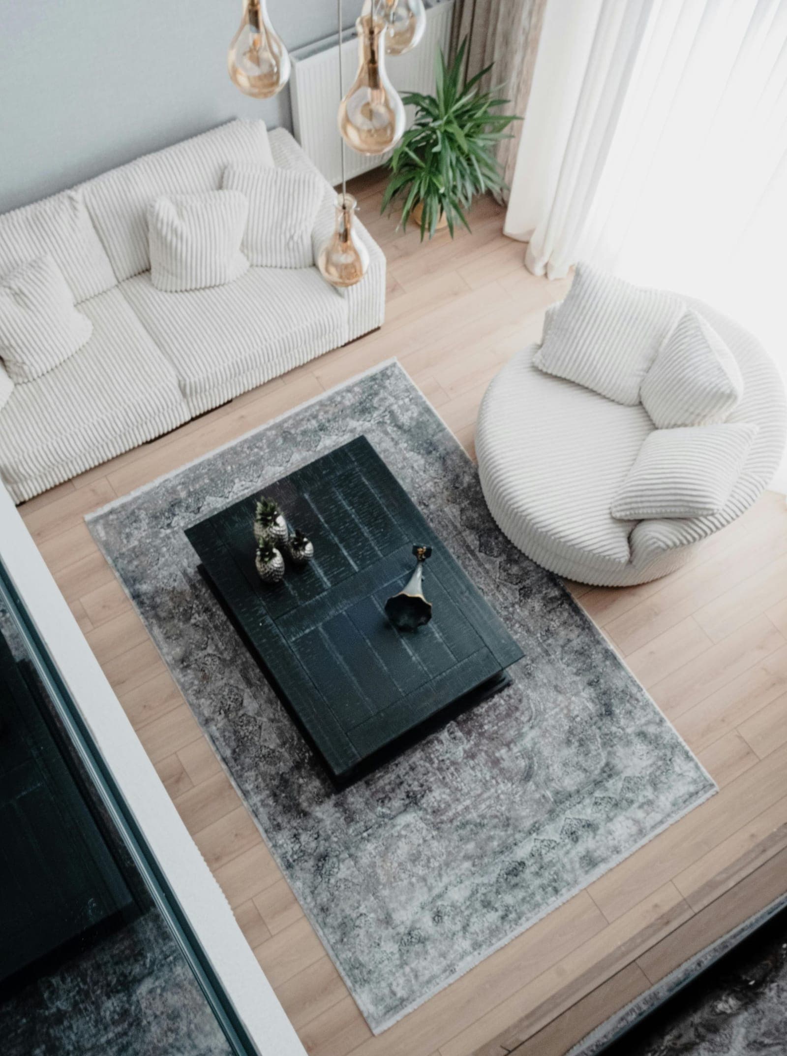 A bright, freshly cleaned living room with a spotless area rug