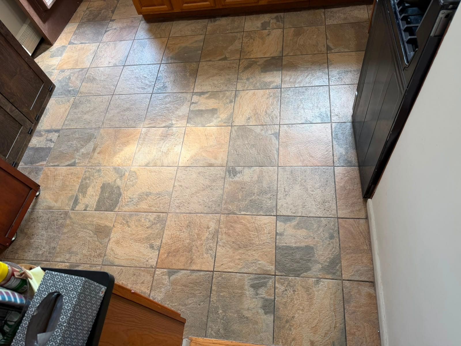 Dirty grout lines and tile deep-cleaned back to original color — before