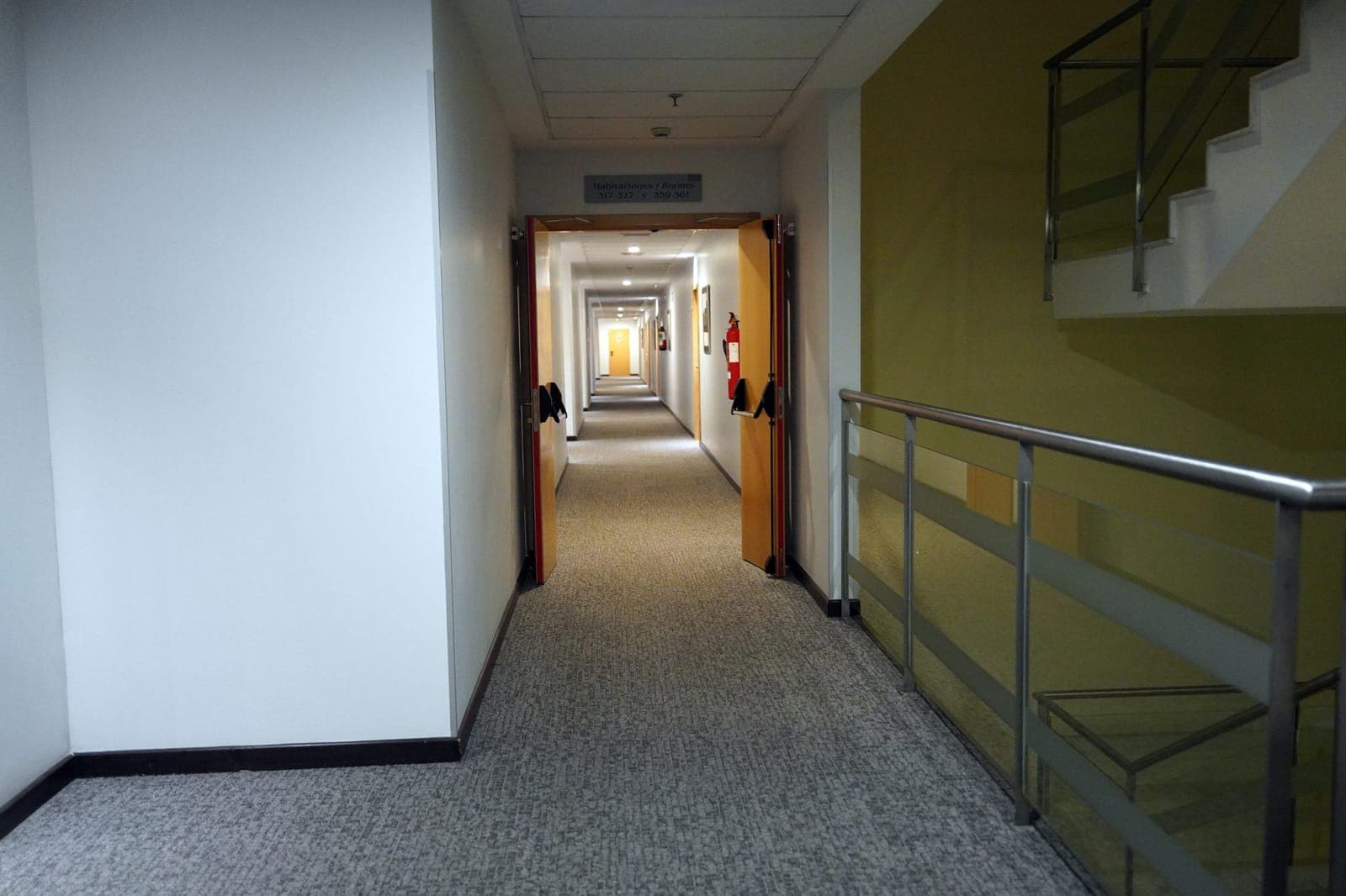 Carpeted corridor of a commercial building professionally cleaned